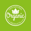 Organic icon or stamp. Natural products label with green leaves. Vector illustration Royalty Free Stock Photo